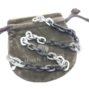 New John Hardy Sterling Silver & Ebony Wood 11.5mm Dot Link Chain 18in Necklace - Picture 1 of 11