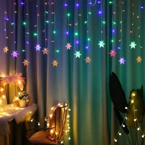 Snowflake Christmas Decoration Curtain Lights String Xmas Party Window Plug in - Picture 1 of 17