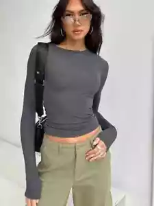 Women Casual Long Sleeve T-Shirts Spring Autumn Solid Slim Fit Pullovers Tees... - Picture 1 of 9
