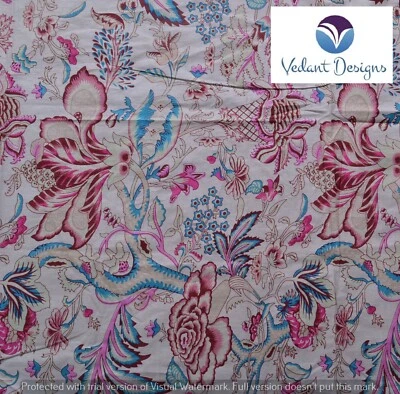 Tela artesanal Jaipuri beige indio hecho a mano con estampado floral bloque a mano de 20 yardas Foto 1 de 4
