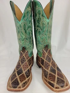 Horse Power HP1075 Men's size 8.5 EE Ostrich Patchwork Square Toe Cowboy Boots - Picture 1 of 14