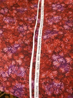 Vntg Sewing Fabric Moda Nature Walk Sentimental Studio Wine Leafy 1ydx45" Cotton - Image 1 of 4