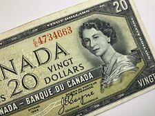 1954 Canada 20 Dollars Circulated Banknote EE Prefix Beattie Coyne Y714