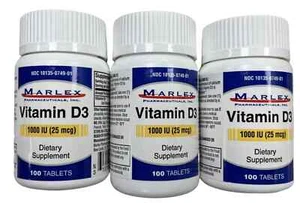 Vitamin D3 1000 IU (25mcg) 100 tablets Marlex ( 6 bottles) - Picture 1 of 1