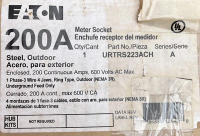 200 Amps Meter Box 1 Phase URTRS223ACH Eaton NIB - Image 1 of 3