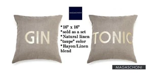 Magaschoni Gin&Tonic Dekokissen Paar (Set) Taupe Leinenmischung + Applikation/Borte Neu mit Etikett - Bild 1 von 9