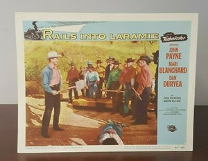 1954 Rails Into Laramie Western Movie Lobby Card 54/155 Death Shovel Scene