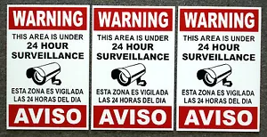 3 Security Video Surveillance Warning 24 Hr Coroplast Signs 8x12 Spanish English - Picture 1 of 1