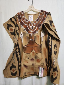 Camicia dashiki vintage uomo donna tessuto fango poncho camicetta cotone taglia unica - Foto 1 di 21