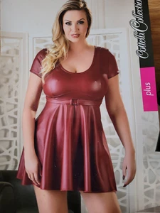 Skaterkleid, weinrotes Minikleid, Wetlook matt, 3XL **NEU** dehnbar - Bild 1 von 6