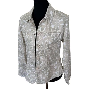 Floral Print Womens Button Down Jacket Pockets Long Sleeves Medium Cotton - Picture 1 of 8