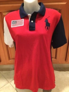 Polo Ralph Lauren Classic Fit USA Polo Shirt Navy Blue Red White Youth L 14-16 - Picture 1 of 7