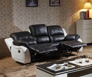 3-Sitzer Relaxcouch Leder, Sofa mit Komfortfunktion, Schwarz/Weiß, 5129-3-SW - Bild 1 von 12