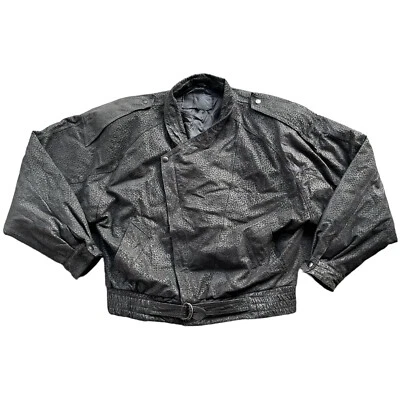 Chaqueta de Cuero Gamuza Ground Zero Para Hombres L Negro Crackle Rocker Abrigo Motociclista De Colección Años 80 Foto 1 de 4