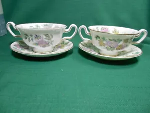 Wedgwood Paar 2 Sahnesaucenbecher mit Henkeln und Untertassen Avon Mutli-farbig - Bild 1 von 9