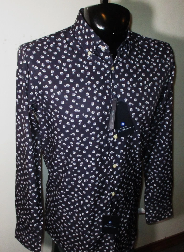 BEN SHERMAN синий эластичной «Slim Fit» платье рубашка размер 14/14.5/32-33 новый с Ярлыками - Изображение 1 из 4