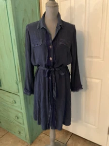 MLLE GABRIELLE NWT, DENIM LOOK COLLARED LONG SLEEVE BUTTONED DOWN DRESS L - Picture 1 of 6