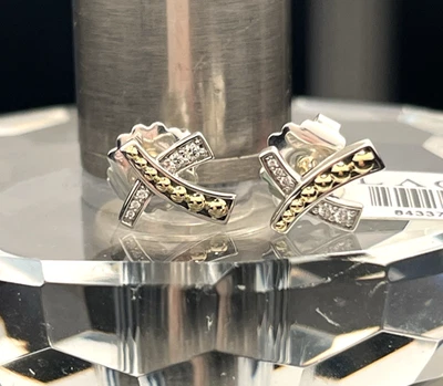 Lagos Caviar Diamond KSL X  18K Gold Silver Stud Earrings NEW $1,200.00 - Image 1 of 4