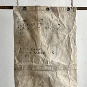 40s US Navy WW2 Stenciled 1940s USN Distressed Canvas Duffle Laundry Sack - Picture 1 of 16