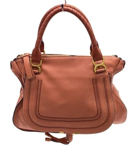 Chloe Marcie Handbag Shoulder Bag Tote Bag Orange Brown Leather Authentic Japan - Picture 1 of 10