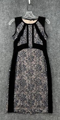 Платье-футляр женское Ivanka Trump металлик кружевное цветной блок 2 темно-синее серебристое черное - Изображение 1 из 4