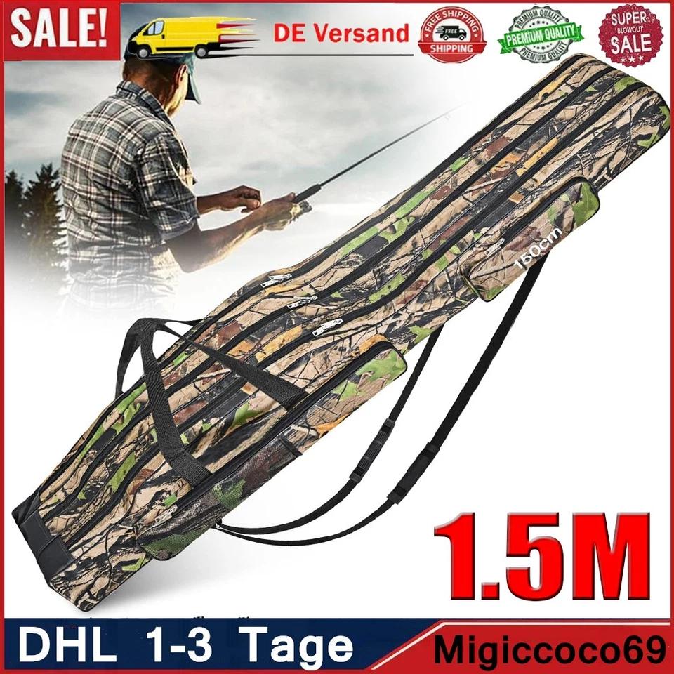 MARKENLOS Fishing Rutentasche 3Fach 150CM Futteral Rutenfutteral Angeltasche Faltbar DHL