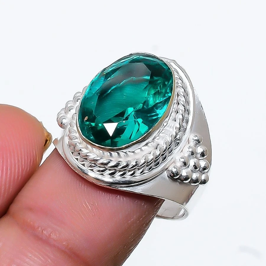 Green Tourmaline Gemstone 925 Sterling Silver Jewelry All Size Ring For Gift - Image 1 of 1