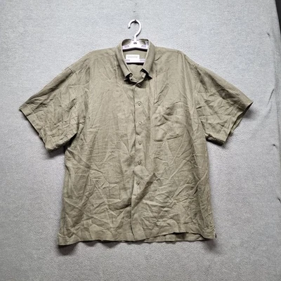 Joseph & Feiss Men Button Up Shirt XL Olive Linen Short Sleeve - Image 1 of 4