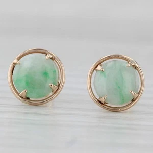 Green Jadeite Jade Stud Earrings 14k Yellow Gold - Picture 1 of 7