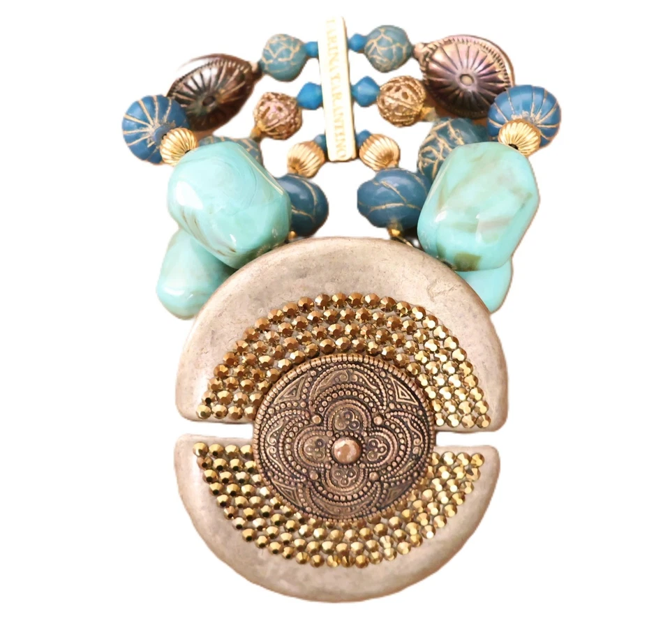 Tarina Tarantino bracelet Topkapi triple layer bead medallion Swarovski signed - Image 1 of 4