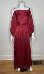 Joy Stevens VTG Grecian Cold Shoulder Dress Sz 8/10 Red Garnet Maxi Gown Drape - Picture 1 of 10