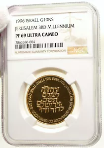 1996 ISRAEL 3rd Millennium JERUSALEM Old Proof Gold 10 Shekel Coin NGC i95017 - Picture 1 of 3
