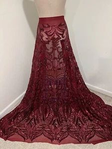 Burgundy 4way stretch sequin Lace fabric 50” Width Sold By The Yard - Picture 1 of 6