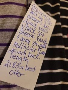 Just My Size Womens 1xl 16w 2 pack v neck 3/4sleeve black & gray striped floral - Picture 1 of 5