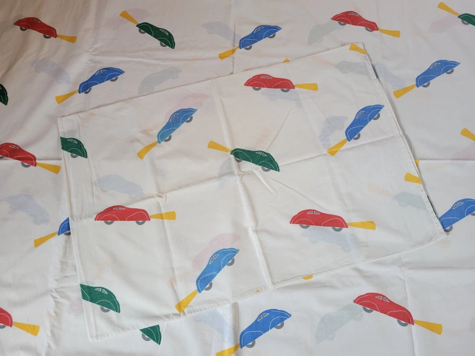 VINTAGE HOUSSE DE COUETTE + TAIE OREILLER VOITURE LIT ENFANT GARÇON  - Photo 1/4