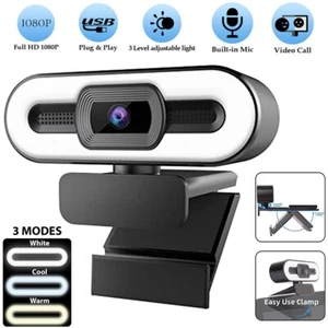 Webcam Full HD 1080P PC Desktop Laptop Auto Focus Web Camera Microphone 3 Modes - Picture 1 of 12