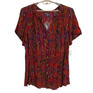 Roamans Floral Paisley Top Plus Size 2X Flowy Short Sleeve Crinkle Boho Chic NEW - Picture 1 of 22