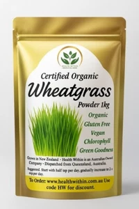 Polvo de pasto de trigo orgánico certificado 1000 gm 1 kg pasto de trigo cultivado en Nueva Zelanda - Imagen 1 de 5