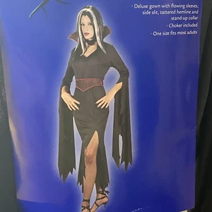 Sexy Vampiress Deluxe Adult Costume One Size New With Choker Black Dress Vampire - Picture 1 of 5