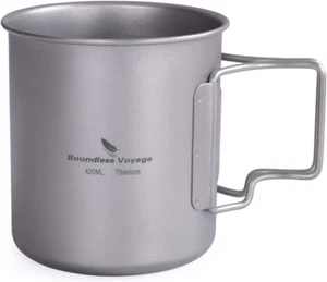 Titanium Coffee Mug Titanium Pots Titanium Cup with Foldable Handle Outdoor Camp - Picture 1 of 12