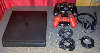 Sony PlayStation 4 Slim 750GB with 2 Controllers, 1 Headset - Image 1 of 4
