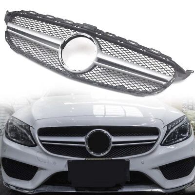 Parrilla delantera plateada estilo malla para Mercedes Benz Clase C W205 C300 C400 2015-18 Foto 1 de 4