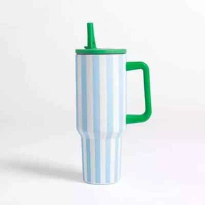 Cornflower Blue Cabana Stripe Gloss Insulated Tumbler 40oz, NEW - Picture 1 of 1