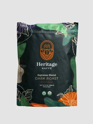 Heritage Kaffé, grano entero Robusta, espresso tostado oscuro, orgánico, kosher 12 oz Foto 1 de 4