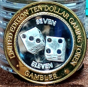 LIMITED EDITION DOWNTOWN RENO "GAMBLER" $10 CASINO TOKEN 999 FINE SILVER CENTER - Picture 1 of 5