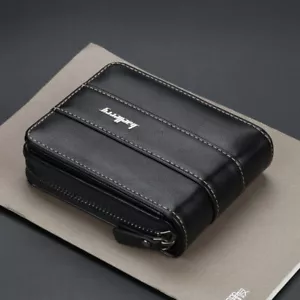 Cartera de cuero negra para hombre RFID estuche para tarjetas de gran capacidad con cremallera bolsillo para monedas - Imagen 1 de 11