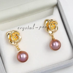Genuine AAA natural south sea white pearl dangle earrings 14k yelllow gold P - Picture 1 of 2