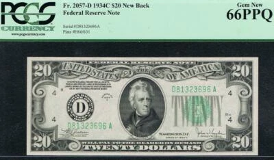 NEW BACK. $20 1934C Cleveland FRN. Fr. 2057-Dnb. PCGS 66 PPQ.  - Image 1 of 2