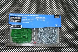Everbilt 101 Pieces #14-#16 x1 1/2"  Anchors With Screws Phillips/Slotted &Dr.Bt - Picture 1 of 4