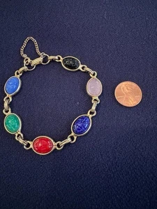 SCARAB Käfer ARMBAND Vintage Egyptian Revival Modeschmuck goldfarben 8" 5KA - Bild 1 von 8